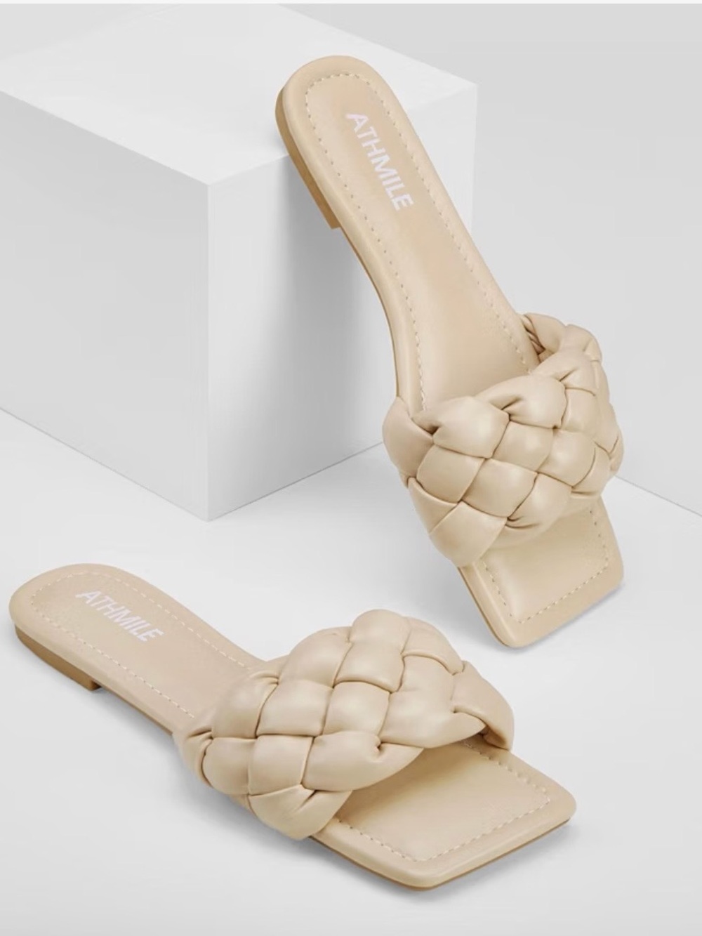 Athmile Cream Braided Slide Sandals for Women